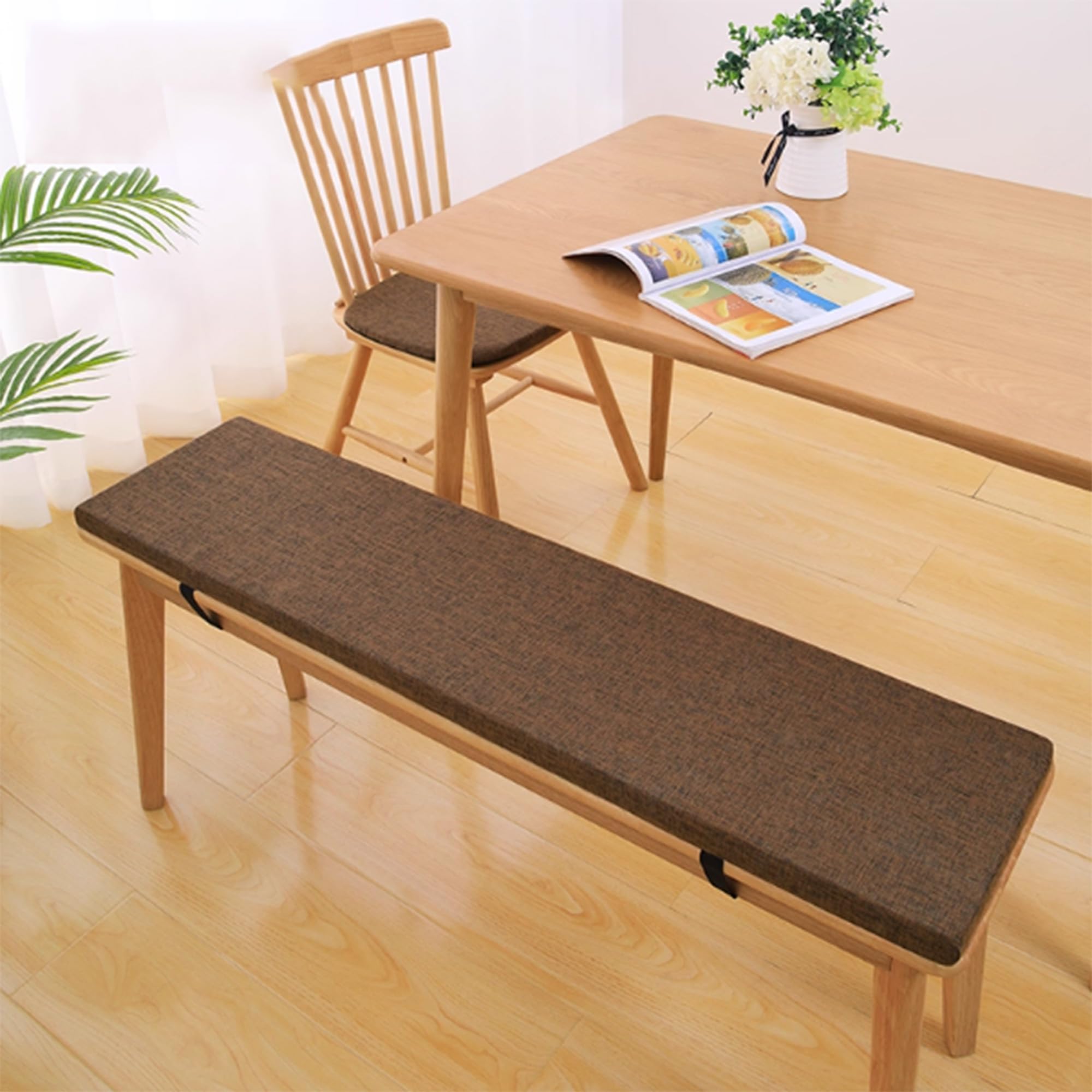 Coussin de banc marron 80x45x5 cm déhoussable avec attaches pour assise de jardin et intérieur
