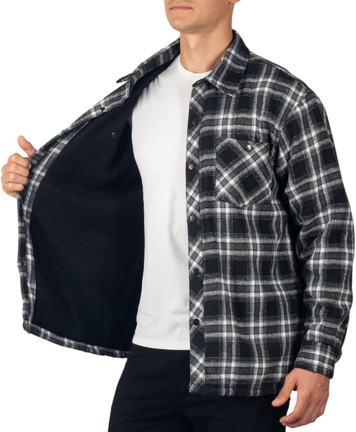 Alpine Swiss Mens Josh Fleece-Lined Flannel Jacket Heavyweight Snap-Front Plaid Shirt Shacket Warm Soft Winter Outerwear - Image 2