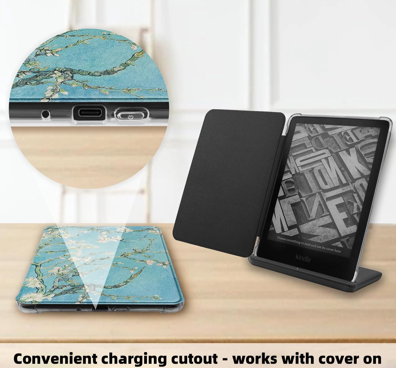 WALNEW Custodia per Kindle Paperwhite di 11a generazione 2021 e Signature Edition, custodia in pelle PU per Kindle da 6,8 pollici, cover posteriore flessibile e trasparente con funzione di