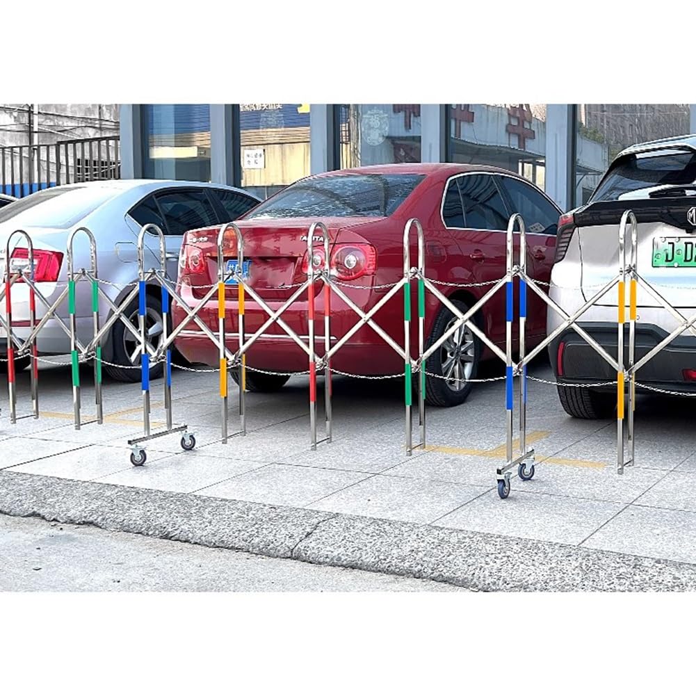 Ausziehbare Sicherheitsbarriere aus Edelstahl auf Rädern, mobiles Zugangskontrolltor für Lagerhallen, Garagen und Einfahrten - faltbares Design (4x10 Fuß)