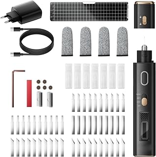 Ejoyous Nóż ultradźwiękowy, 40 kHz, wibracje, ultradźwiękowy zestaw z 50 ostrzami z wyświetlaczem OLED, sztyft do grawerowania, do druku 3D, prac drewnianych, prototypowania, modelarstwa (wtyczka EU)