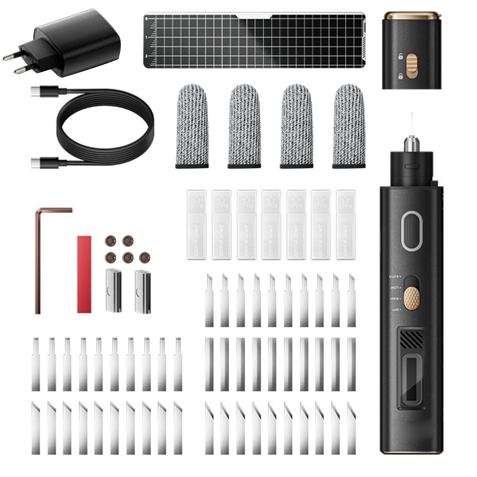 Ejoyous Ultraschall Messer, Ultrasonic Cutter 40kHz Vibration Ultraschall Schneider Kit mit 50 Klingen OLED-Display Gravierstift, für 3D-Druck Holzarbeiten Prototyping Modellbau (EU-Stecker)