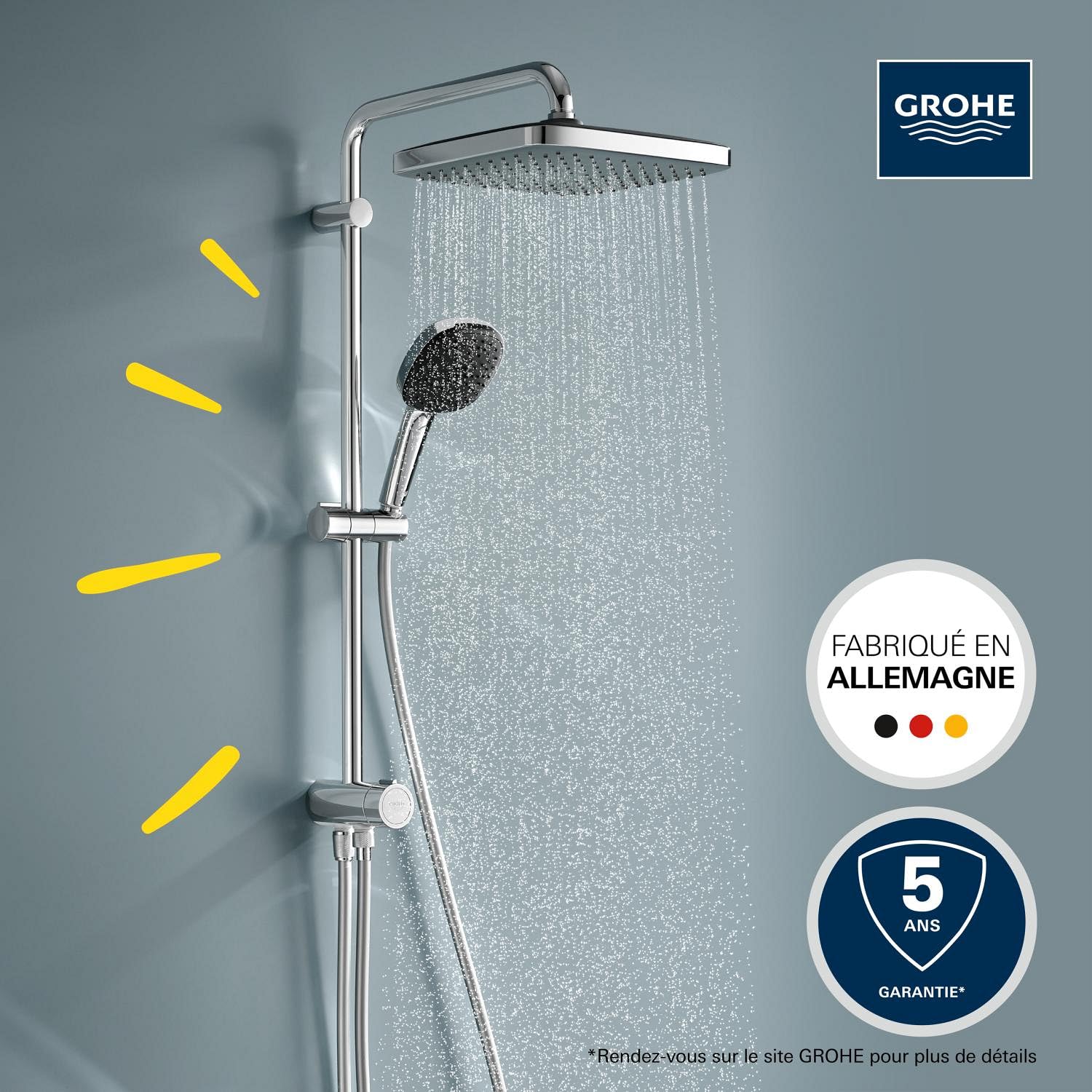 Grohe - Vitalio Comfort 250, Colonne de Douche avec Inverseur Manuel, Douche de Tête 2 jets, Douchette Vitalio Comfort 110 2 jets, Chromé, 26698001