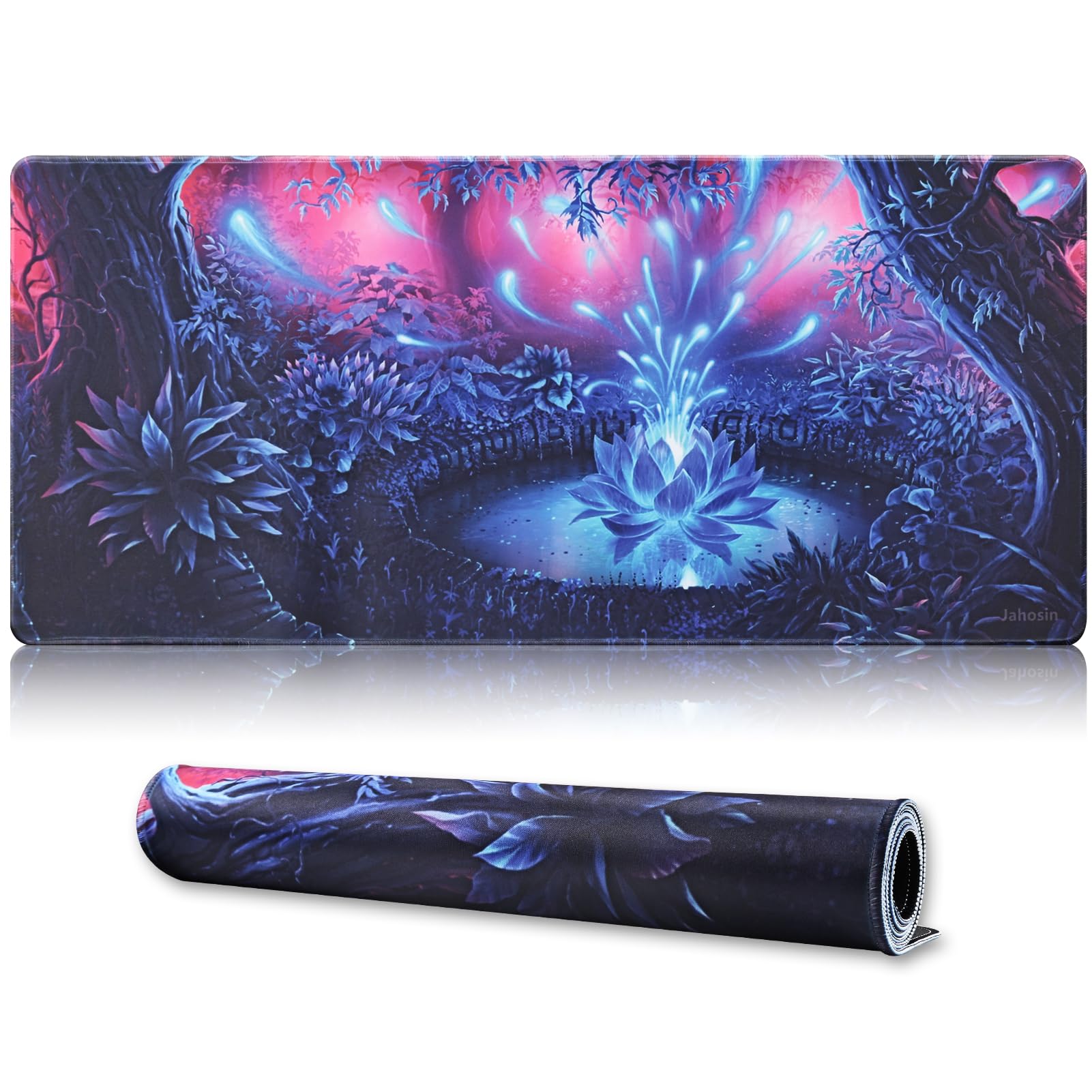 Jahosin Large Gaming Mouse Pad with Stitched Edges,[35.4x15.7In] Extended Mouse Pad with Non-Slip Natural Rubber Base for Gamer/Desktop/Office/Home-