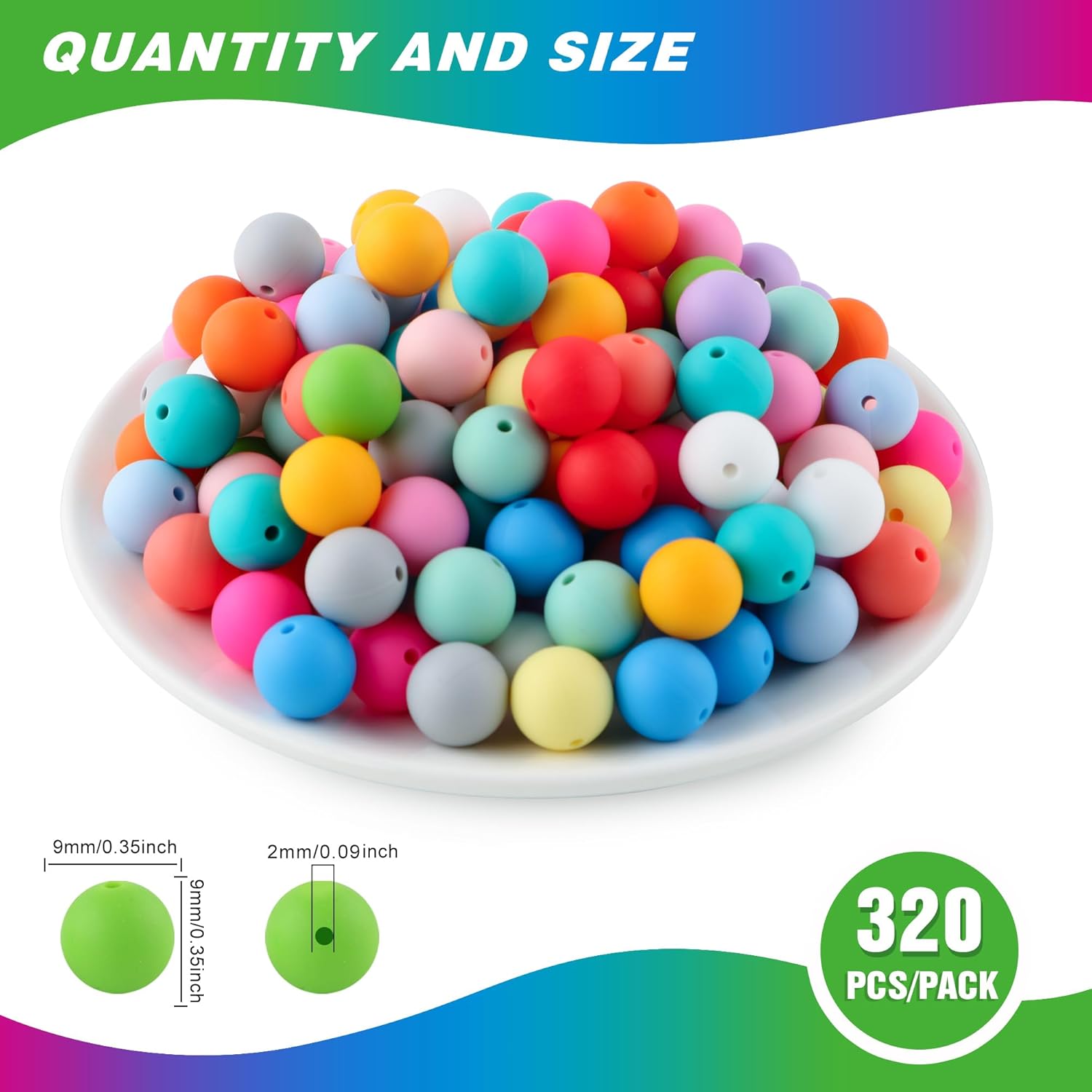 Sunrony 320Pcs 9mm Silicone Beads for Keychain Making, Mixed Color Round Silicone Beads for Pens and Necklace Bracelet Crafts Making (Multicolor Bright) - Image 3