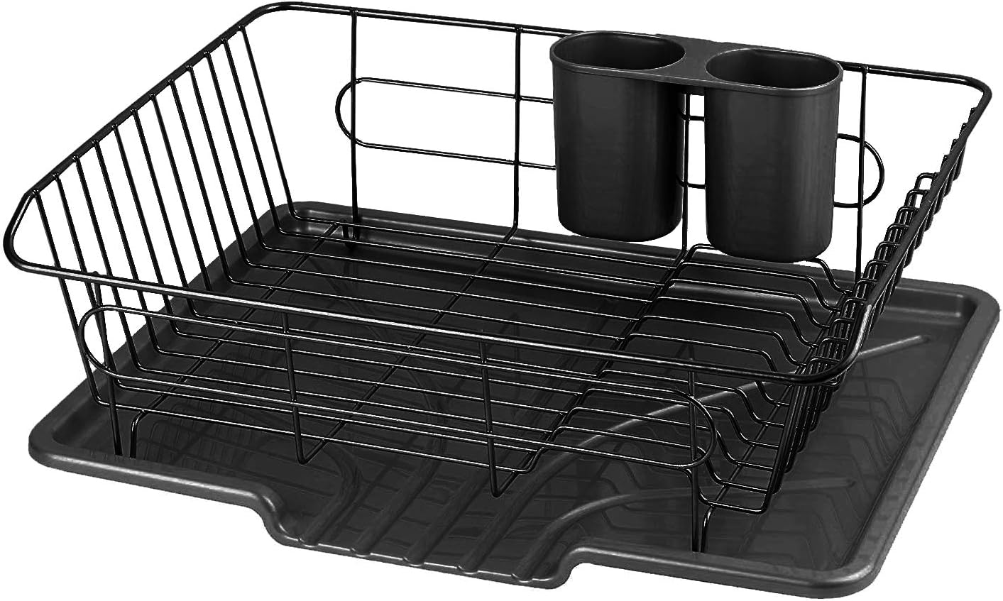 Pearl Metal HB-4594 Metal Dish Drainer Basket, Water Flowing with Tray, Black, Vertical Stand, Black