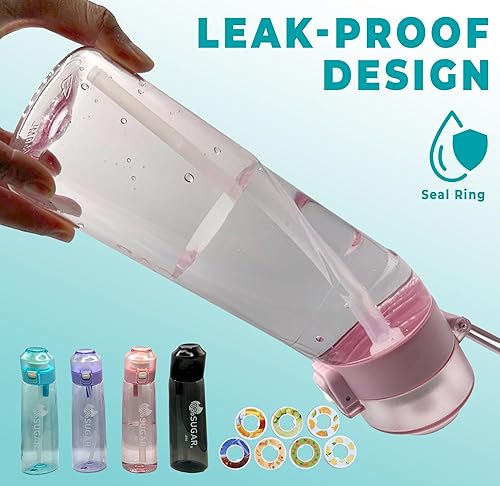 Miniatura 7 de Botella de agua con cápsulas de sabor, libre de BPA, botella de agua de aire, Tritan, botella de agua de 22.0 fl oz, botella de agua deportiva (azul)