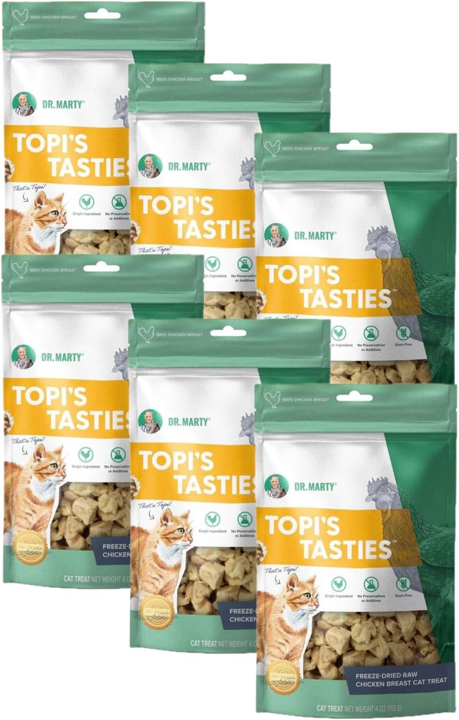 Dr. Marty Topi's Tasties 100% Freeze-Dried Chicken Breast Cat Treat 4 oz (6 Pack)