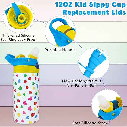 Miniatura 4 de 12oz Replacement Lid with 2 Straw for Kid Tumbler,1 PACK Leak-Proof and Spill-Proof Straw Lids for ZONEGRACE Mocaru,BPA Free,2.67IN-Blue