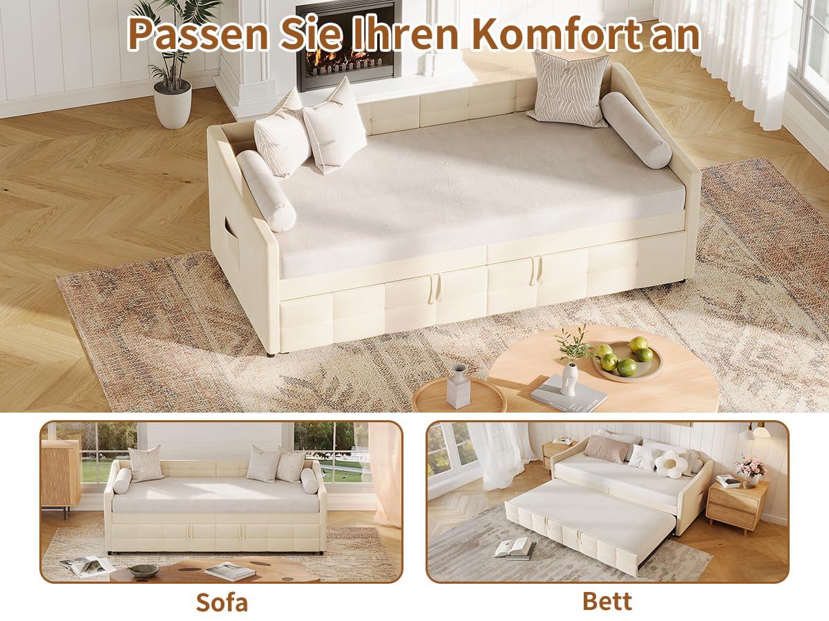 Sofa z funkcją spania 90/180 x 200 cm, 2-osobowa sofa z funkcją spania, łóżko wysuwane do łóżka podwójnego, rozkładana sofa, rozkładana sofa, rozkładana, sofa do spania, aksamitna, bez materaca