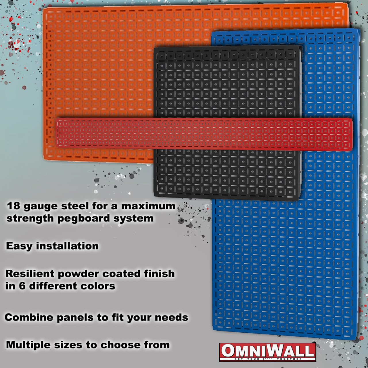 OmniWall 18 Gauge Galvanneal Metal Pegboard 16'' x 32'' OmniPanel (Includes Cleats) for Tools, Black (White)