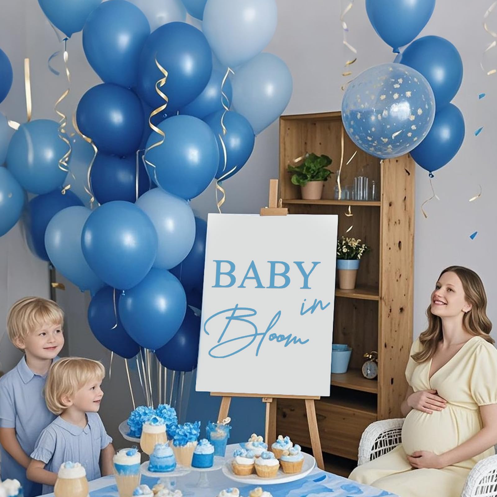 Baby in Bloom Decal Sign Baby Shower Arch Sticker Gender Reveal Party Backdrop Decal Sign Ideal for Arch Backdrop Wall or Any Smooth Surface Decorations (Blue)