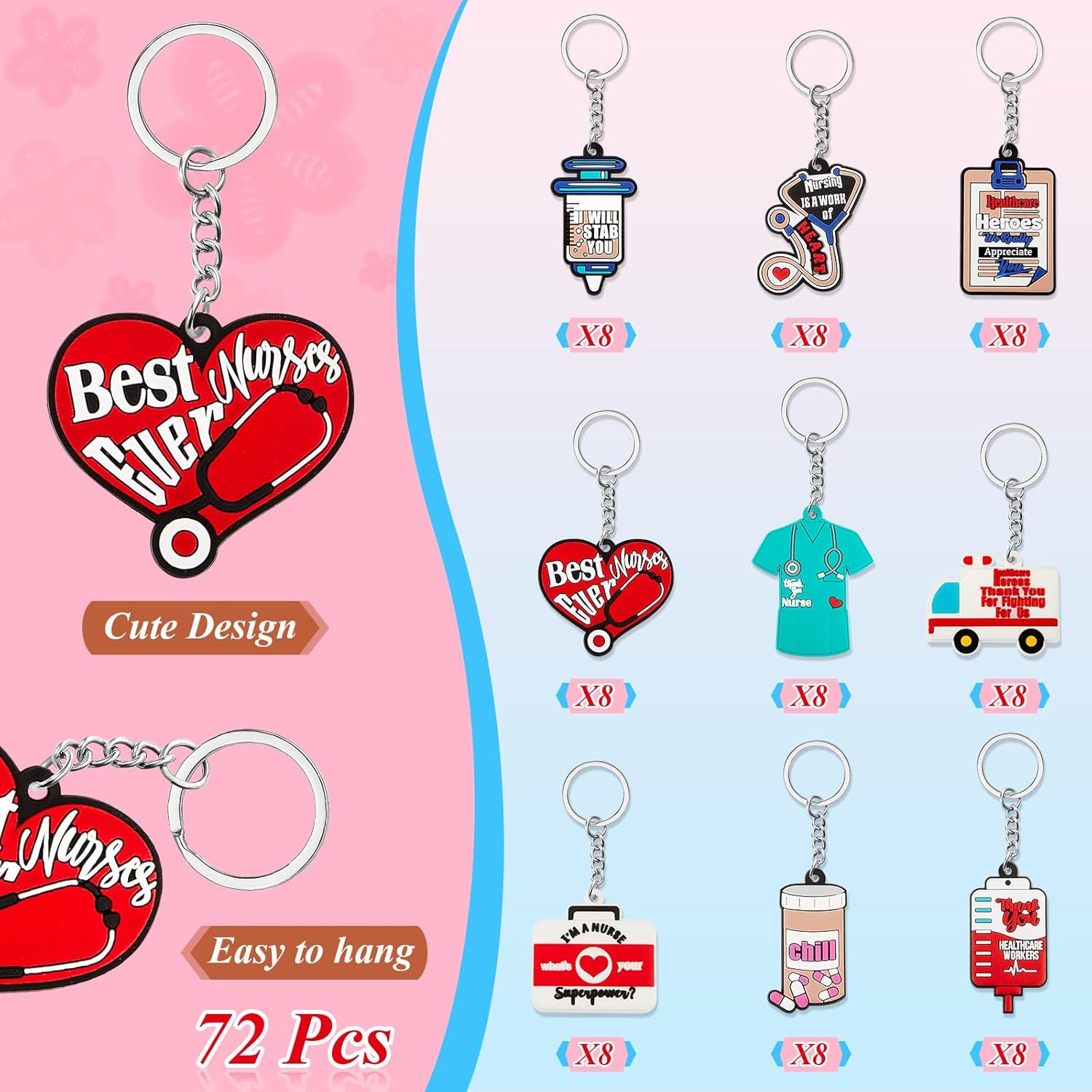 Henoyso 72 Pcs Nurse Gifts for Women Keychains Bulk Nursing Appreciation Gifts for Medical Graduation Party Favors - Image 3