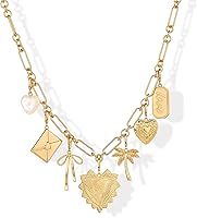 PAVOI 14K Gold Plated Chunky Charm Necklace for Women - Customizable Paperclip Chain with Removable Heart, Palm Tree, Bow, Pearl Charms - Trendy Valentine's Gift