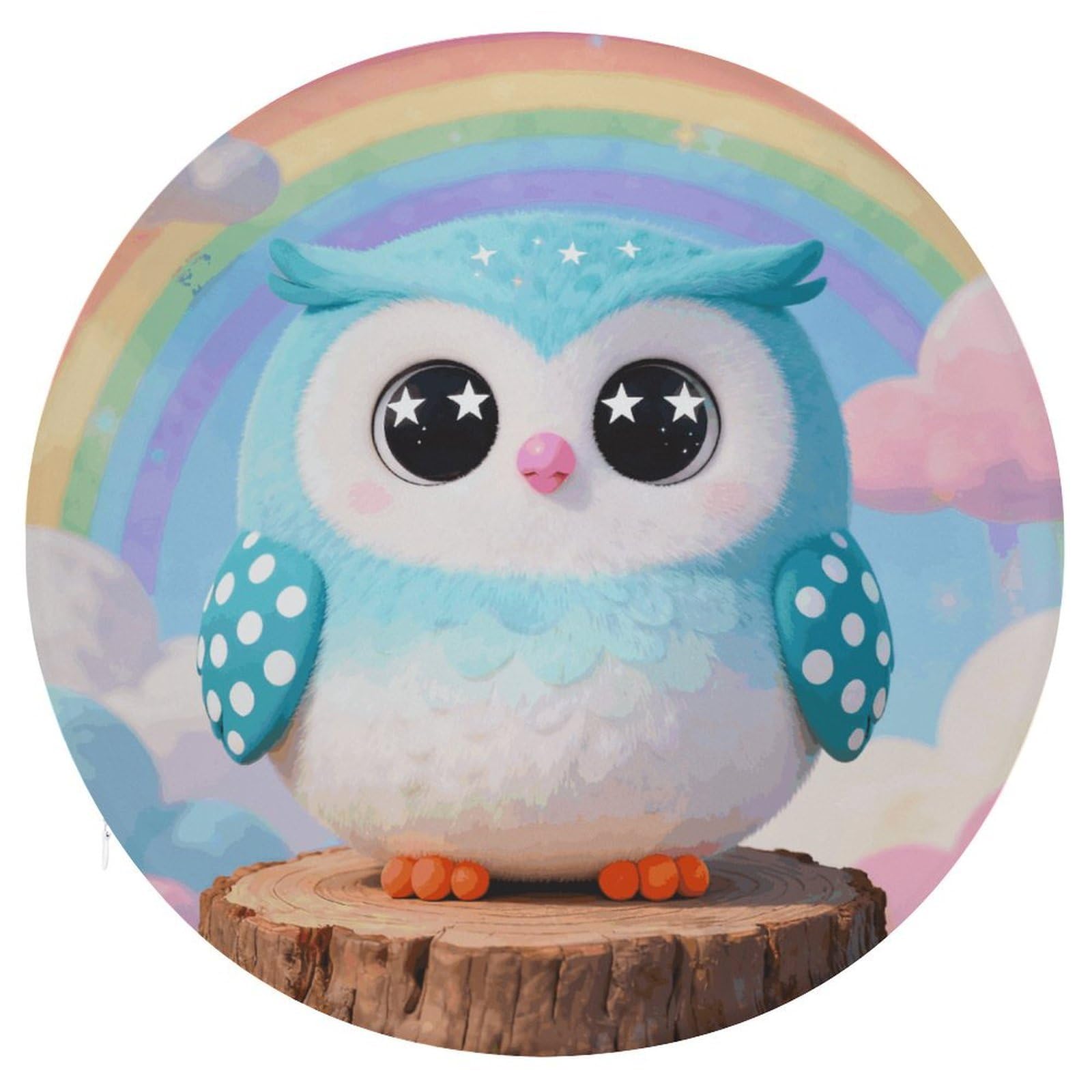 LZQPOEAS Owl Round Chair Cushion 15 Inch, Detachable Memory Foam Seat Cushion,Circle Stool Cushion, Soft Round Chair Pad with Removable Cover