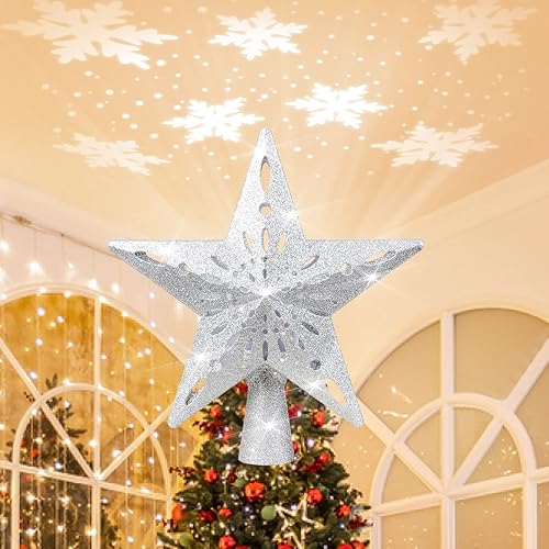 Decoración para árbol de Navidad, decoraciones de Navidad para árbol, decoración de árbol de Navidad iluminada con proyector LED giratorio de bola