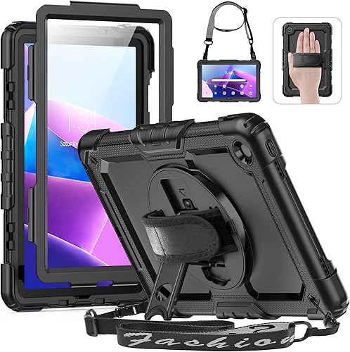 HXCASEAC Funda para Lenovo Tab M10 Plus de 3 generación de 10.6 pulgadas con protector de pantallacorrea de mano giratoria 360soporte, funda