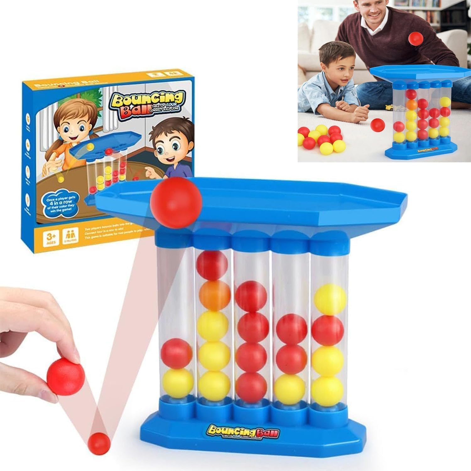 LUYAO Bounce Ball Game Family Party Games, Jumping Connect Ball Board Games Table Game, 4 in a Row Parent-Child Interaction Board Game Educational Toy for Family Travel Outdoor