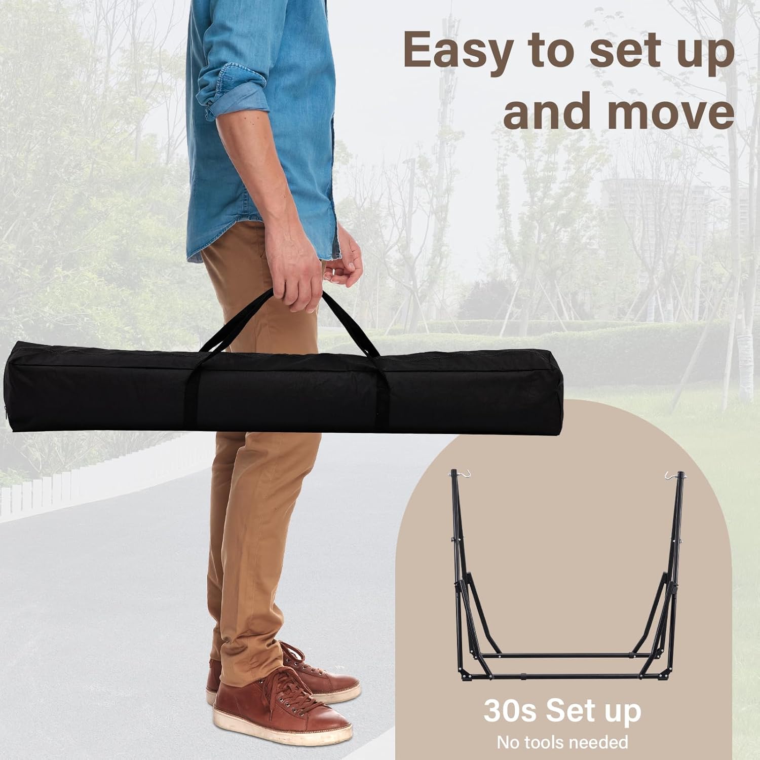 2 in 1 Hammock with Stand, Outdoor Hammock Swing Chair with Portable Heavy Duty Stand, Multi-Functional Hammock Stand 480 lbs Weight Capacit-Coffee