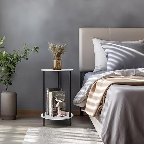 Miniatura 4 de MOOACE Juego de 2 mesas auxiliares pequeñas, mesita de noche de 2 niveles con estantes de almacenamiento, sofá redondo, mesita de noche, escritorio