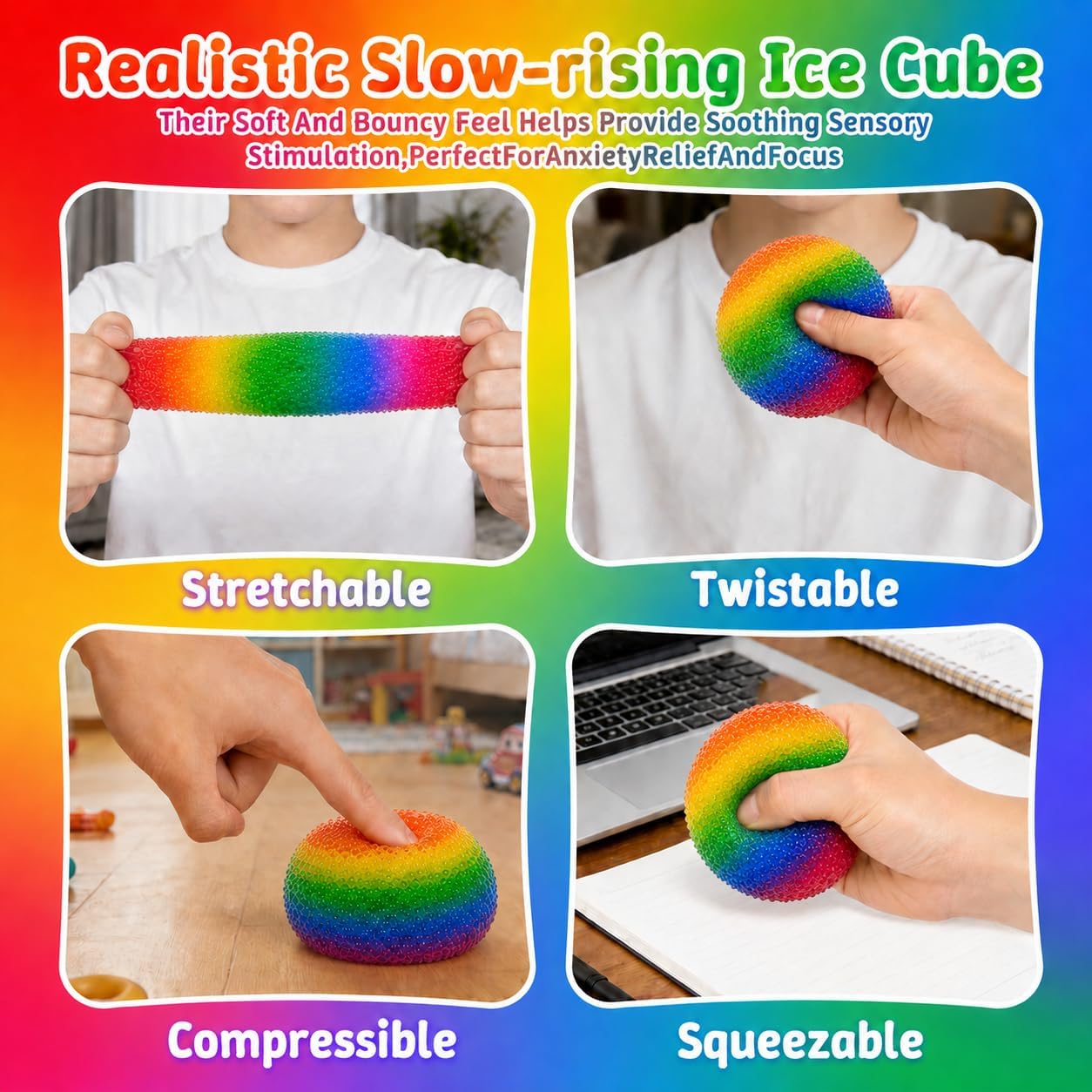 2.36in Rainbow Soft Stress Relief Ball, Durable Squeeze Toy for Kids, Sensory Hand Toy for Anxiety Relief, Classroom Reward, Party Favor and Gift for Teens and Adults (Medium Rainbow) image 2
