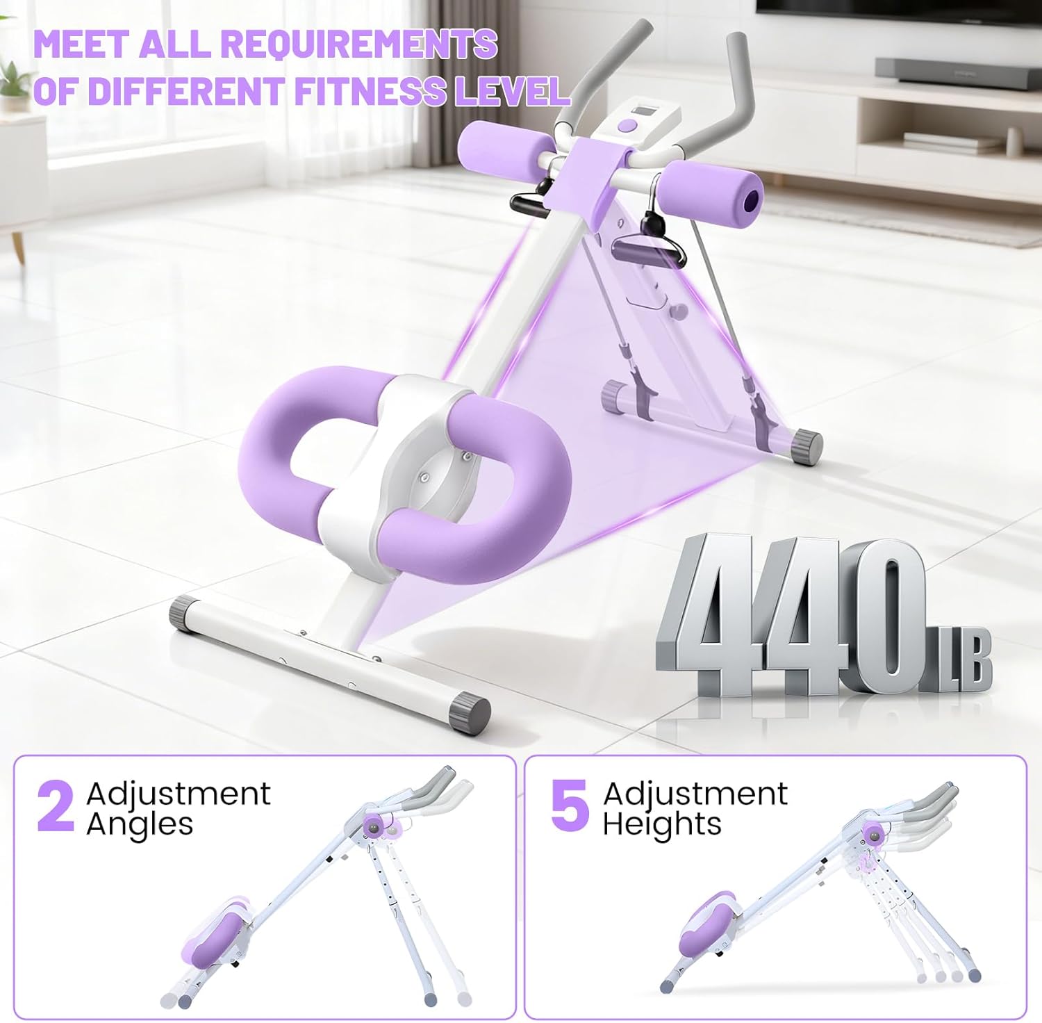 Ab Machine, Adjustable Ab Trainer Machine for Abs Workout at Home Gym, Abdominal Trainer for Stomach Workout, Foldable Abdominal Exercise Machine with Knee Protection and LCD Monitor