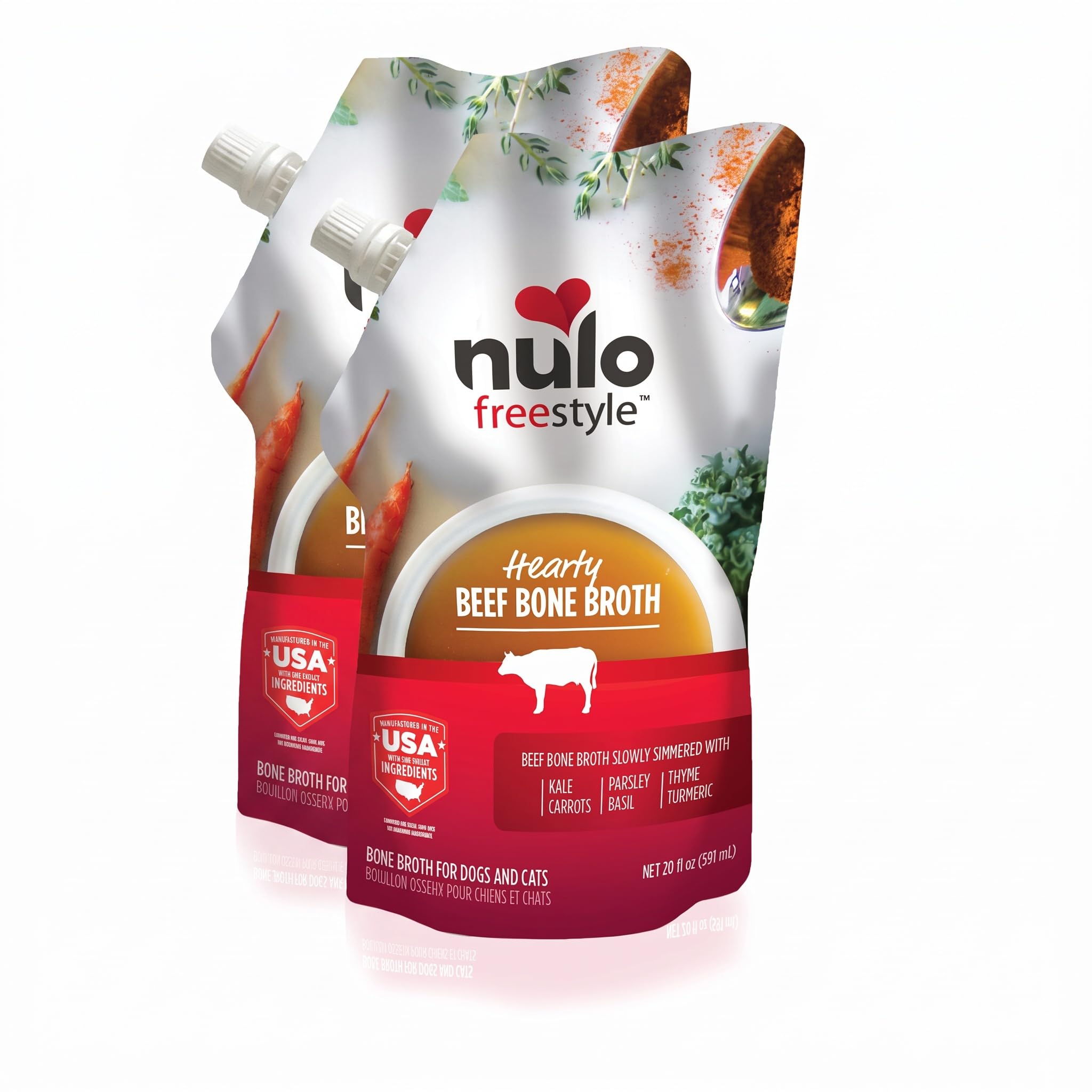 Nulo Freestyle Bone Broth, Premium Food Topper for Cats and Dogs, with Collagen and Chondroitin Sulfate to Help Boost The Quality of Your Pet’s Coat and Skin, 20 FL Oz Pouch (Pack of 2)