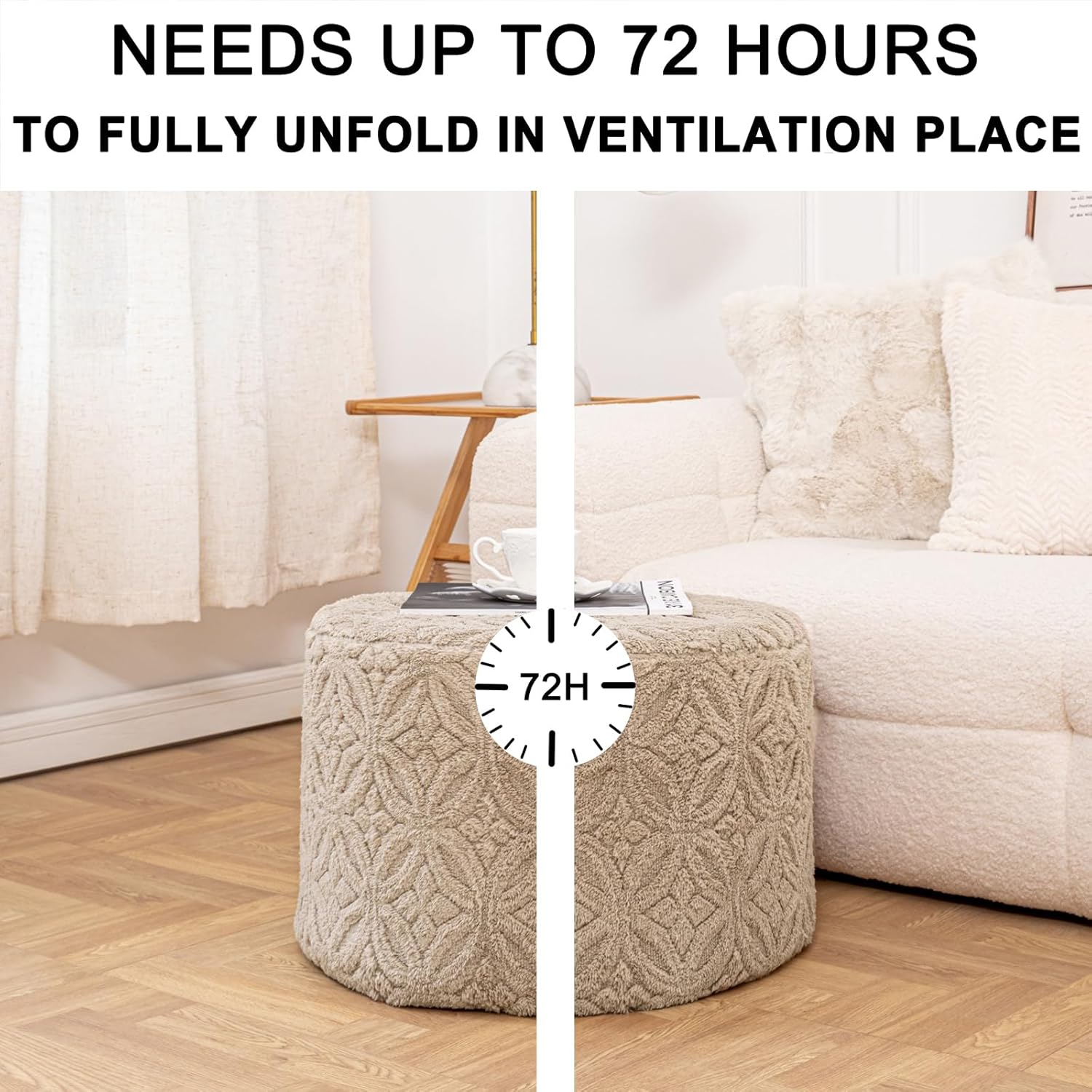Plush Multi-Functional Ottoman Pouf – Ergonomic Ottoman Foot Rest with Space-Saving Design, Perfect Under Desks, Couches & Sofas (Light Coffee)