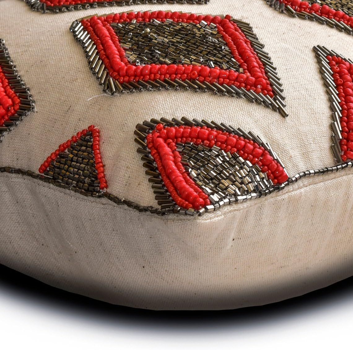The HomeCentric Decorative Red 12"x16" (30x40 cm) Lumbar Pillow Cover, Linen Beaded Oblong Pillow, Geometric Pattern Modern Style - Lozenge Red
