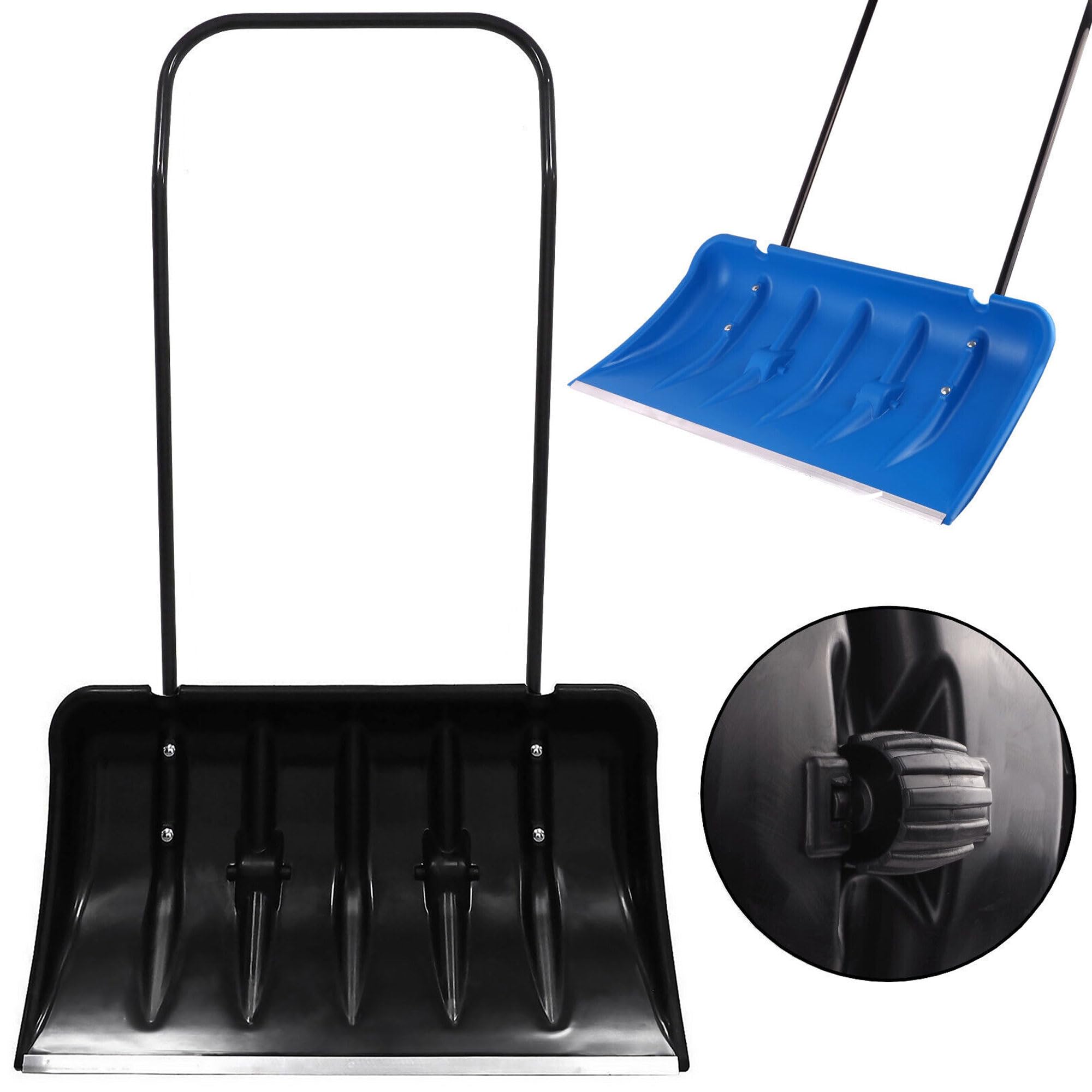 Schneeschaufel 82 cm mit Rädern und ergonomischem Griff Schneewanne mit Alu-Profilkante Metall-Stiel Kunststoff-Blatt Schneeschieber Eckig robuste Kratzschaufel Aluminiumkante