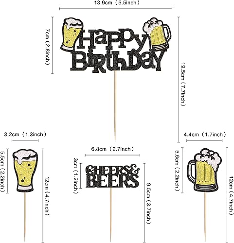 Miniatura 44 de Ercadio Paquete de 24 adornos para cupcakes de Cheers and Beers con taza de cerveza con purpurina para cupcakes, baby shower, cumpleaños, cervezas
