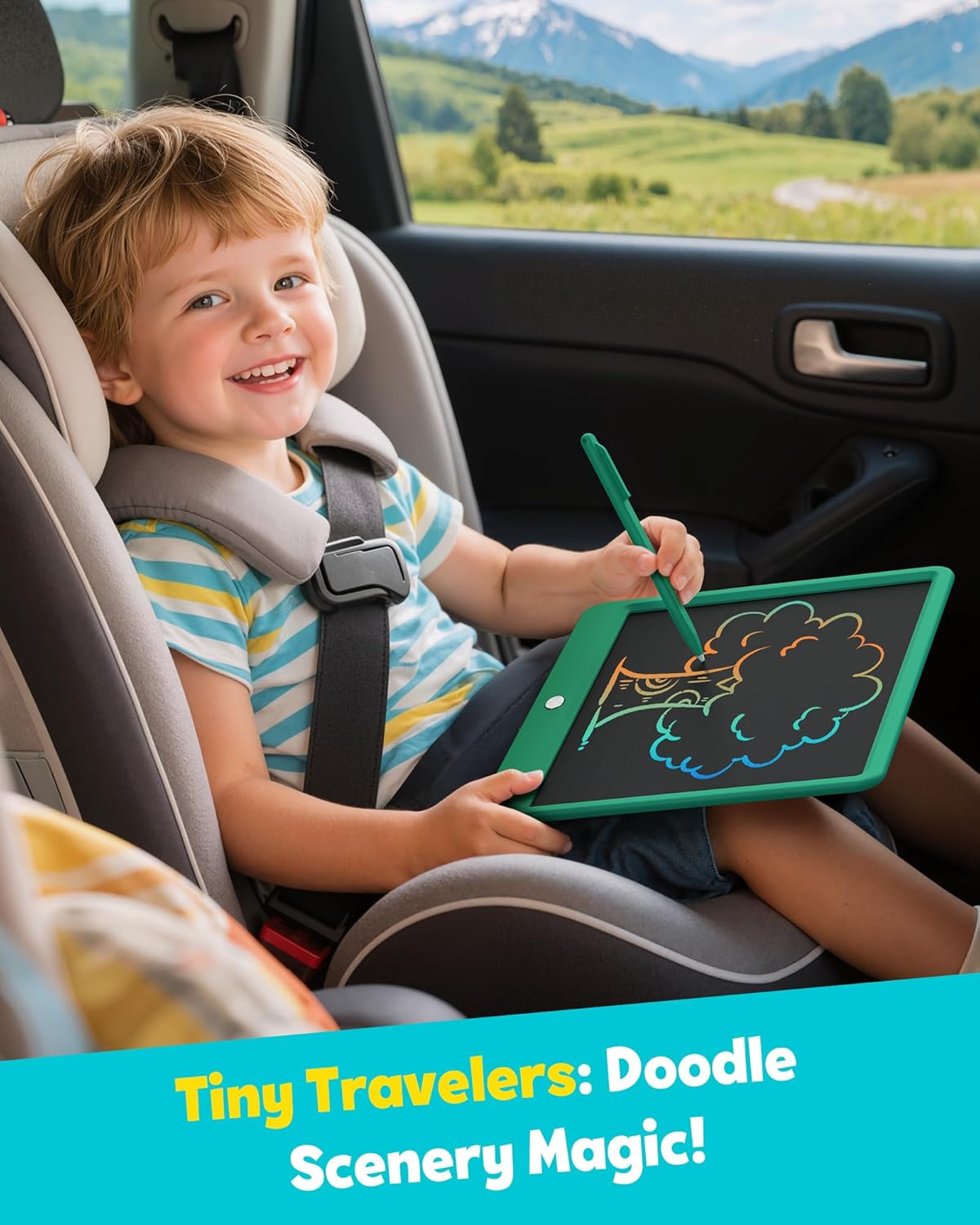 TEKFUN 12 Inch LCD Writing Tablet for Kids, Coloring Drawing Pad, Mess Free Doodle Board, Airplane Travel Toys for Boys and Toddlers, Road Trip Essentials, Gifts for 3-8 Year Old Girls(DarkGreen)