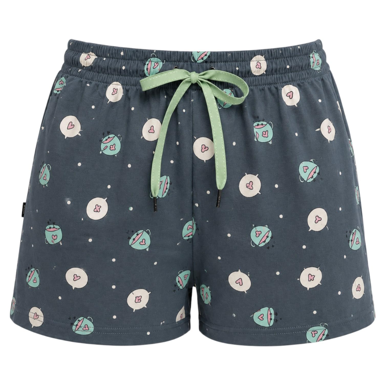 Women's 100% Cotton Printed Lounge Shorts with Drawstring Grey abstract-picture-48