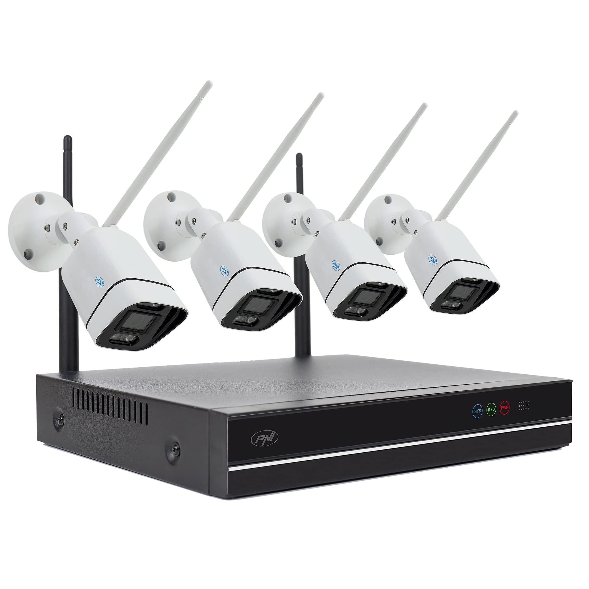 PNI House WiFi660 Kit di videosorveglianza NVR 8 canali e 4 telecamere wireless da esterno 3MP, P2P, IP66