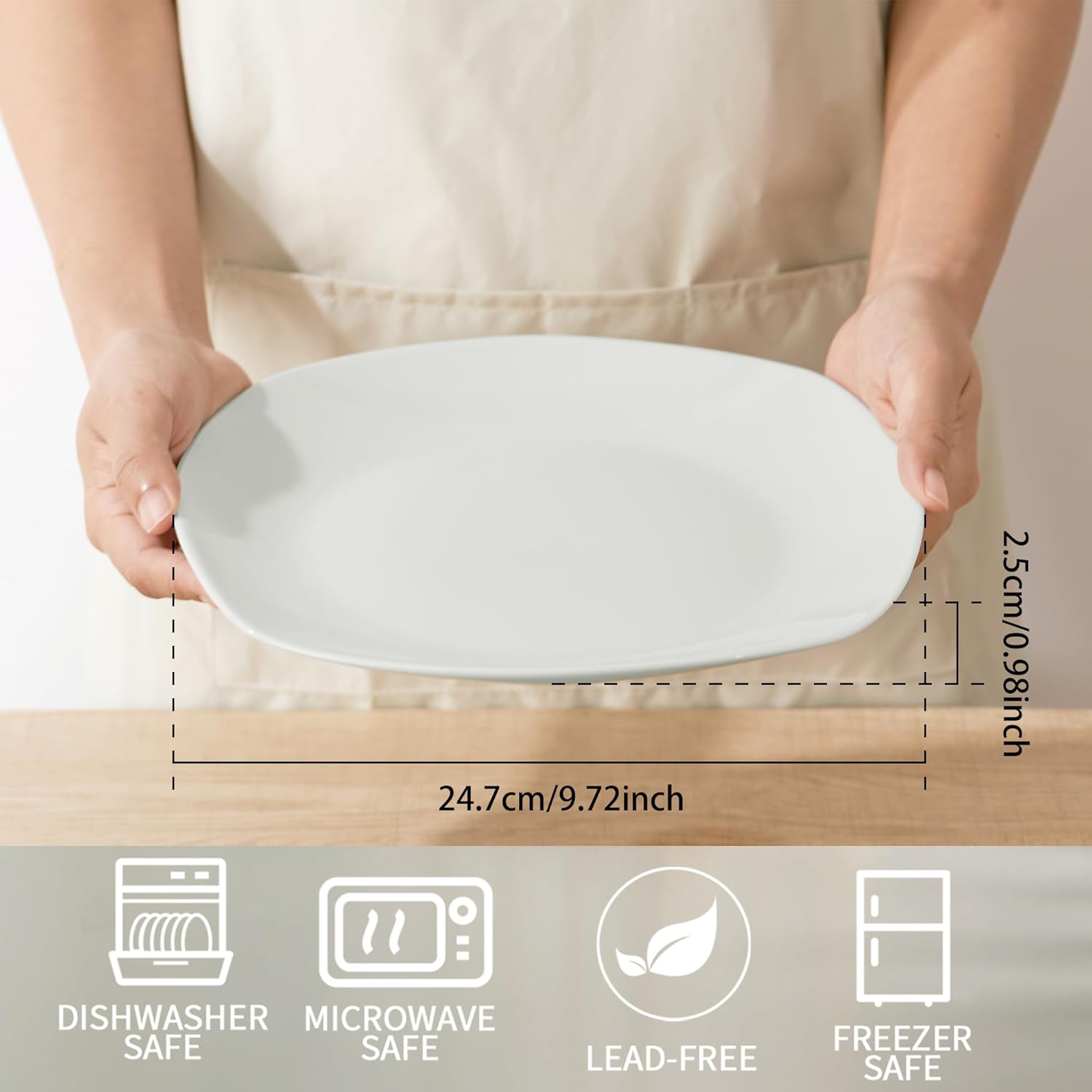 10" Square Dinner Plates Set of 4, White Ceramic Plates for Dinner, Salad, Appetizer & Dessert, Microwave, Dishwasher Safe Dinnerware for Kitchen, Perfect for Party Wedding Birthday & Christmas Dishes