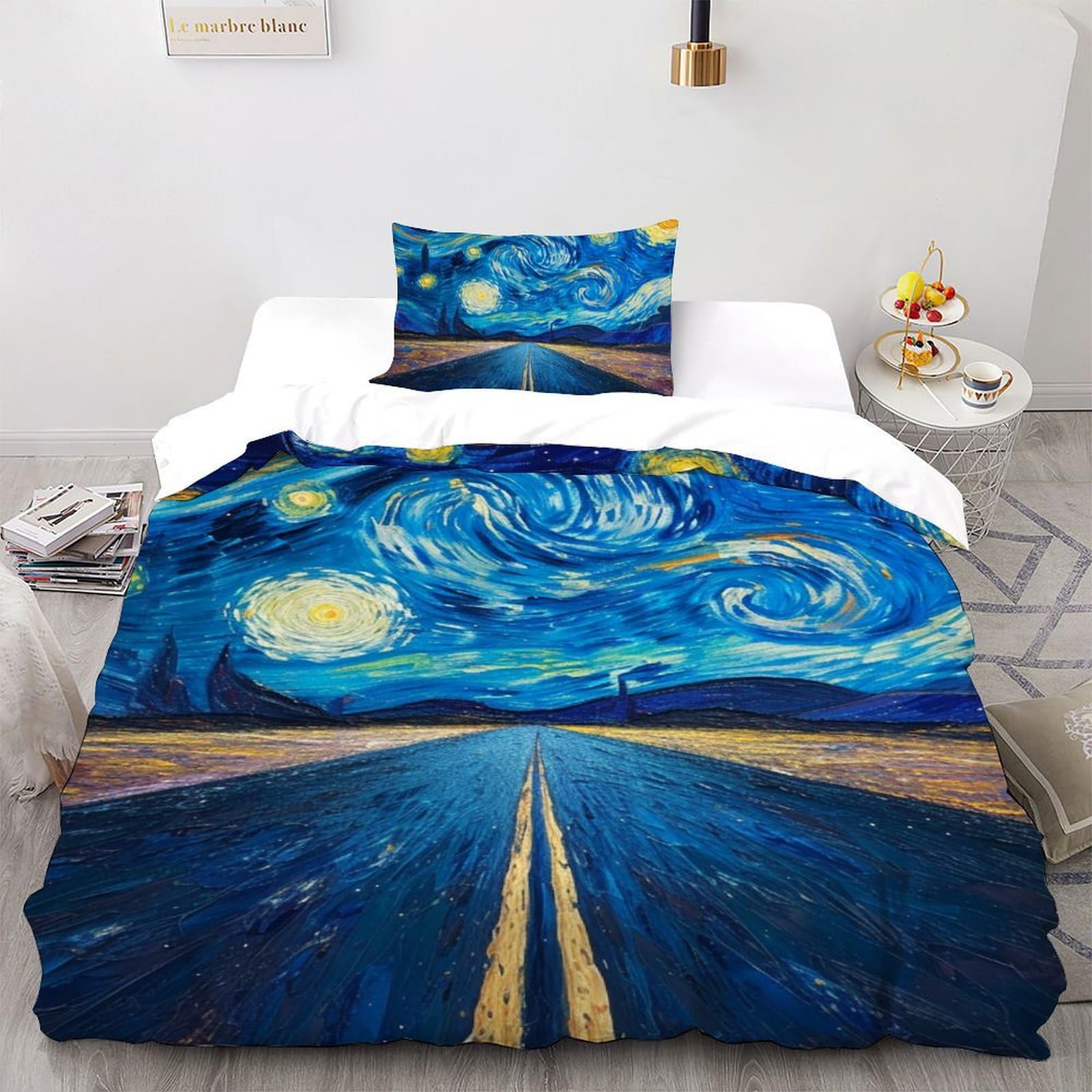 Housse de couette ciel étoilé 135x200 single avec 1 taie d'oreiller