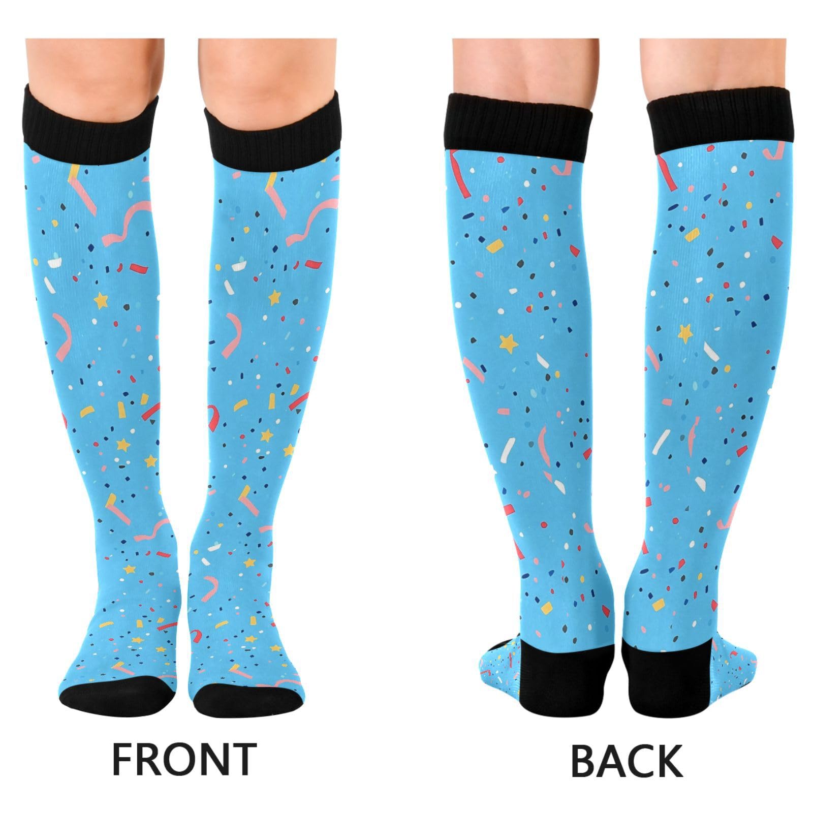 Wassud Bright Confetti Compression Socks for Women and Men 20-30 mmHg Knee High Socks for Nurses Travel 1 Pair