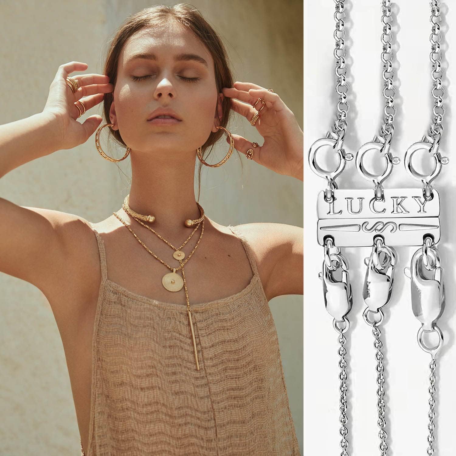 kcctoo Necklace Layering Clasp Womens Jewelry Separators 18K Gold and Silver Magnetic Multiple Necklace Clasp for Women Layered Look - Image 3