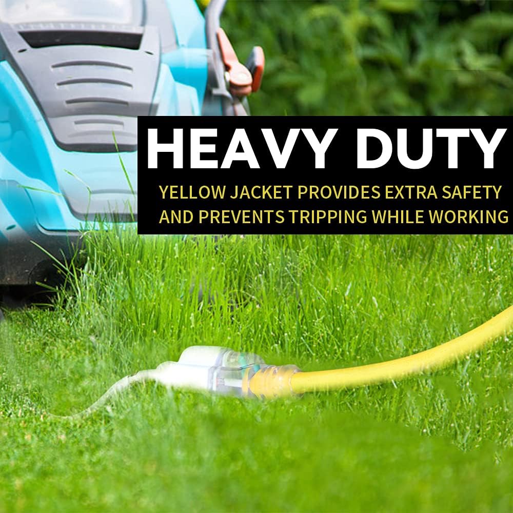 EP 50 Ft Lighted Outdoor Extension Cord - 12/3 SJTW Heavy Duty Yellow Extension Cable with 3 Prong Grounded Plug - Power Cord for Lawn, Garden, Appliances