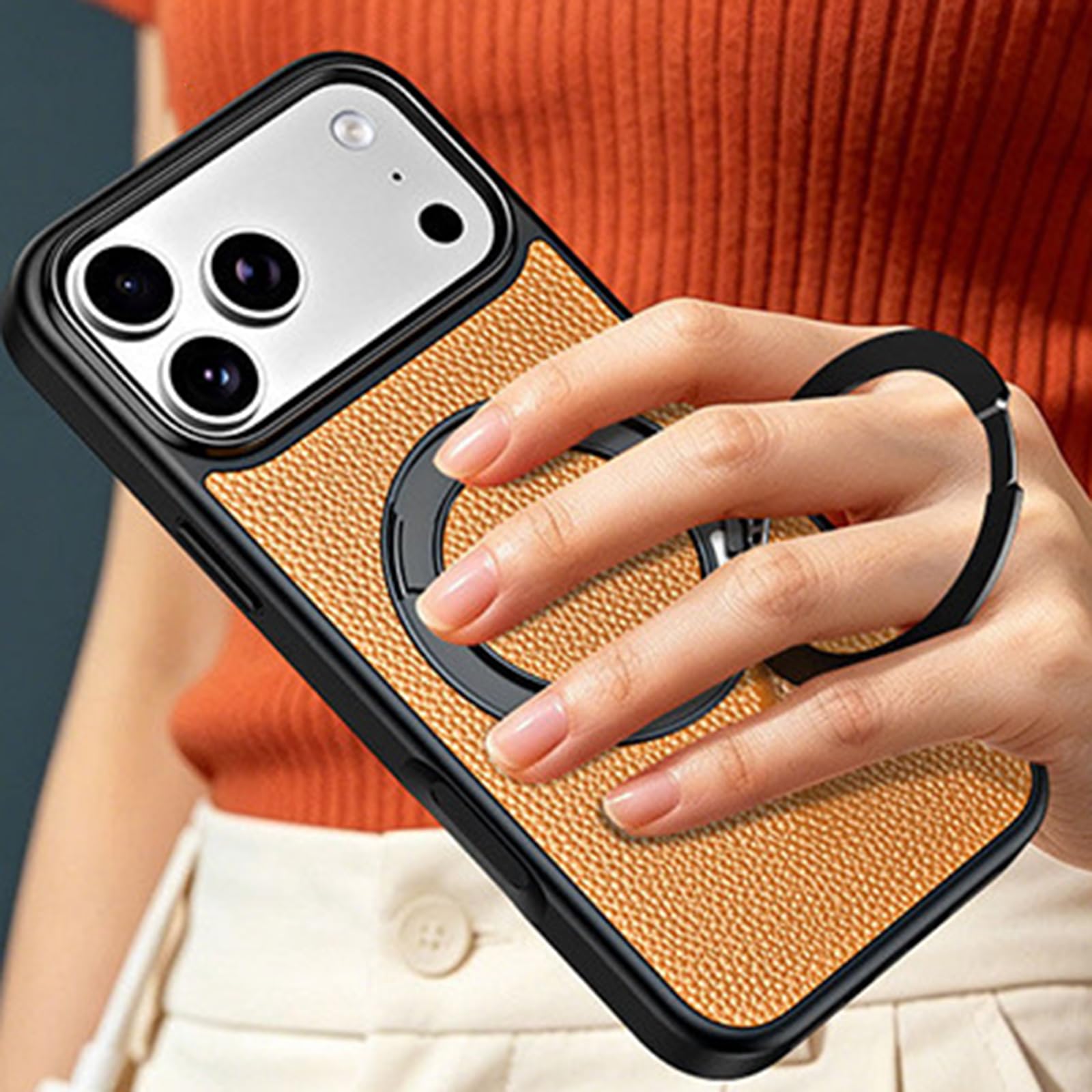 Magnetyczne etui do iPhone 17 Pro Max/17 Pro, regulowany uchwyt na pierścień skórzany pokrowiec handlowy Anti-fall, fioletowy, 17 Pro MAX
