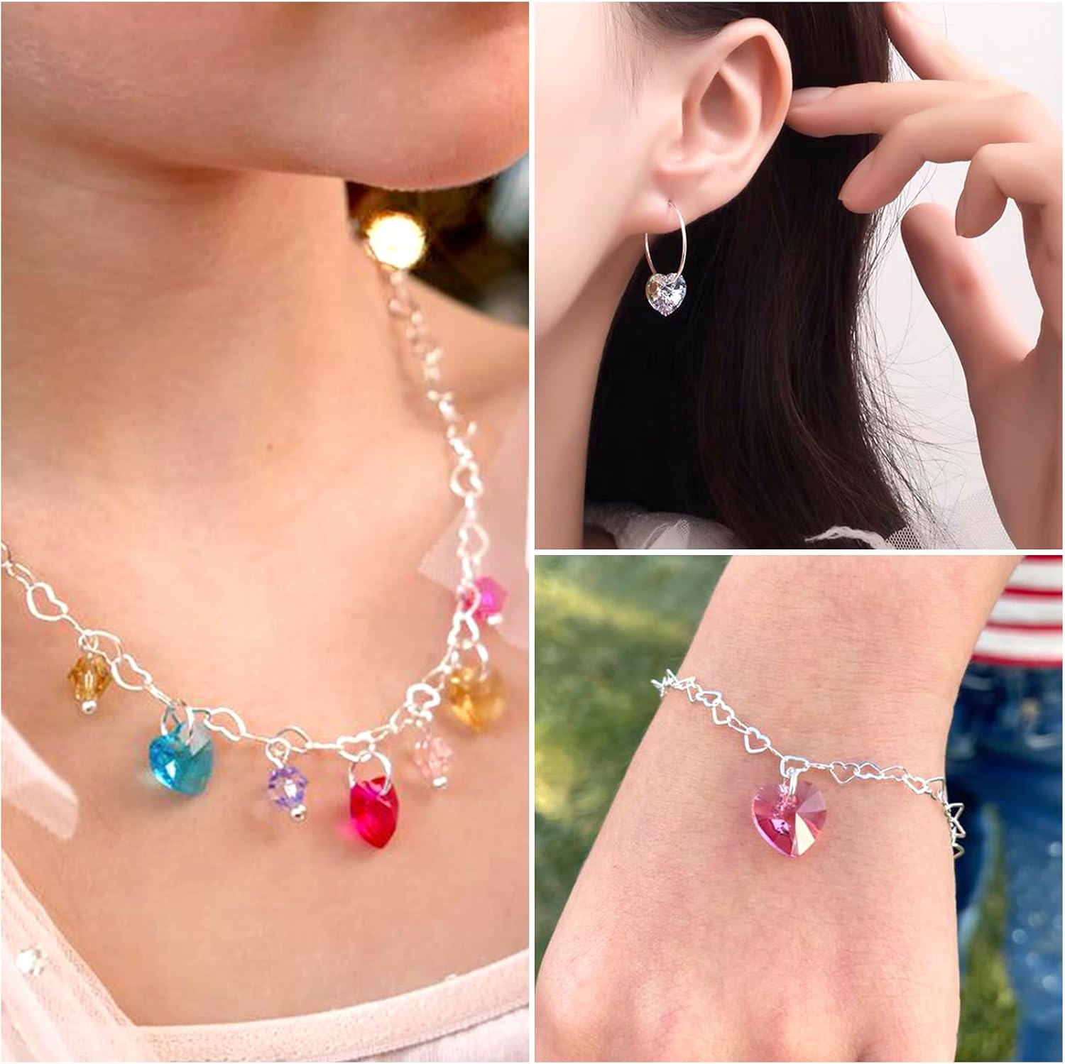 100Pcs Heart Faceted Glass Beads Transparent Crystal Love Heart Spacer Beads 10x10mm 10 Colors for Earrings Necklace Bracelet Jewelry Making Crafts - Image 4