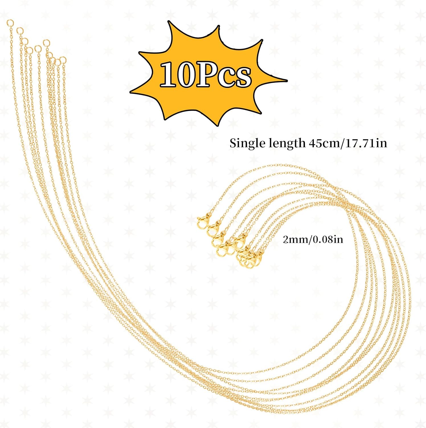 Gold Plated Necklace Chains Bulk Stainless Steel Chain for Jewelry Making 10Pack Gold Plated Thin Chains Gold Cable Chains Gold Chain Bulk Gold Jewelry Making Chain for Necklace Making, 18 Inches - Image 2