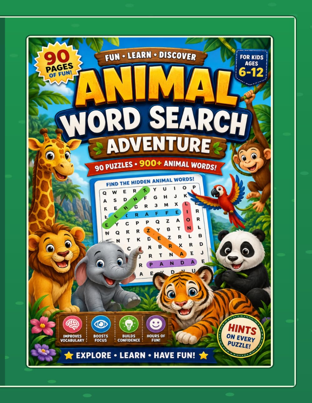 Animal Word Search Adventure: 90 Fun Puzzle Pages for Kids Ages 6–12