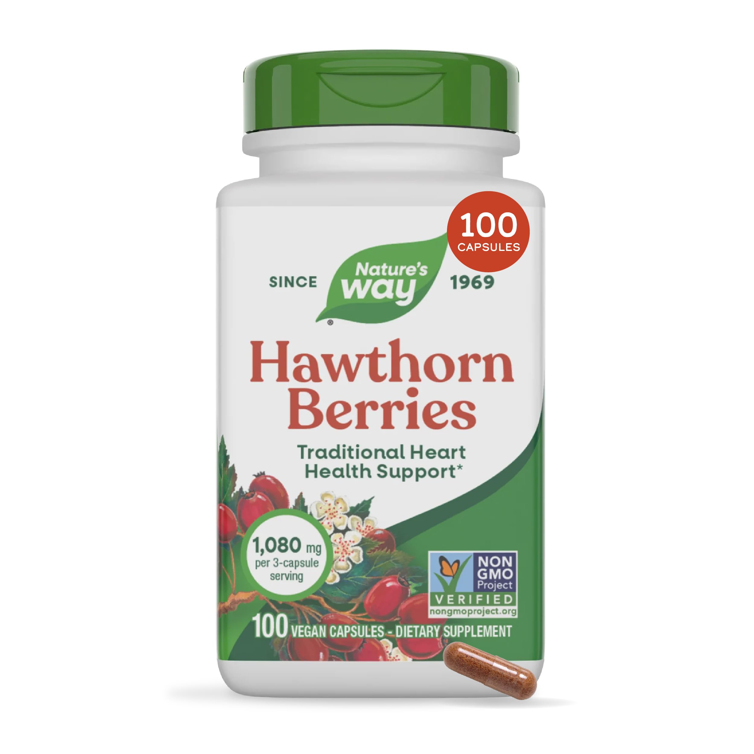 Nature's Way Hawthorn Berries, Traditional Heart Health Support*, 100 ct 100 Count (Pack of 1)