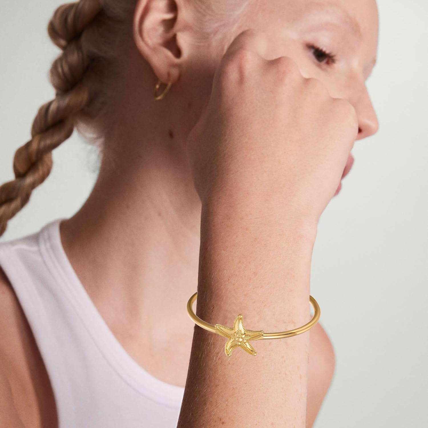 Gold Starfish Cuff Bracelets for Women Sea Star Shell Bangle Summer Beach Bracelet Adjustable Dainty Bangle Bracelet - Image 2