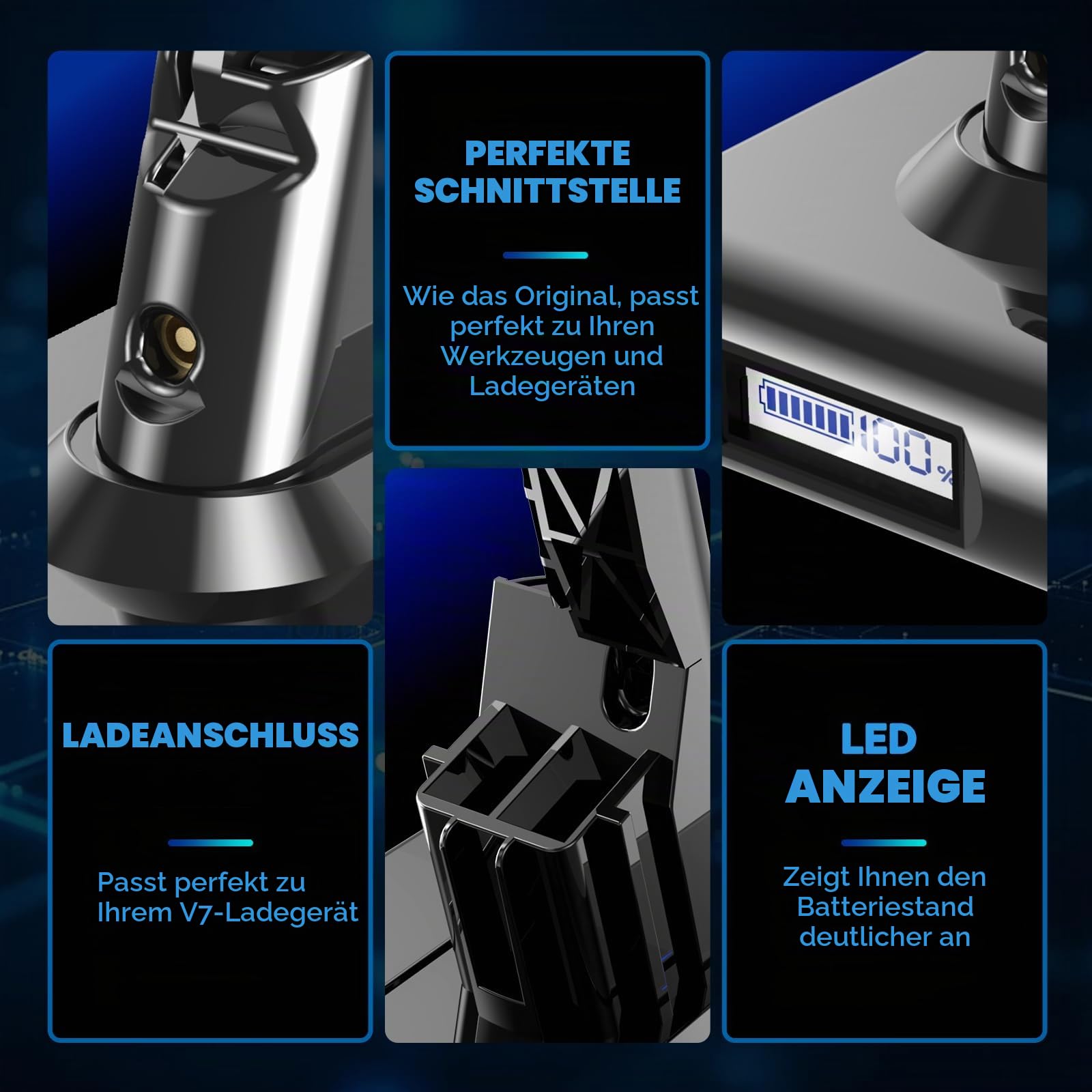 6000mAh V7 Ersatzakku für Dyson V7 Animal Motorhead Absolute Fluffy Trigger SV11, Akku mit LCD-Display & Echtzeitanzeige, Hohe Kapazität Li-ion Staubsauger Akku inkl. 2 Vorfilter & Gehäuseschutz