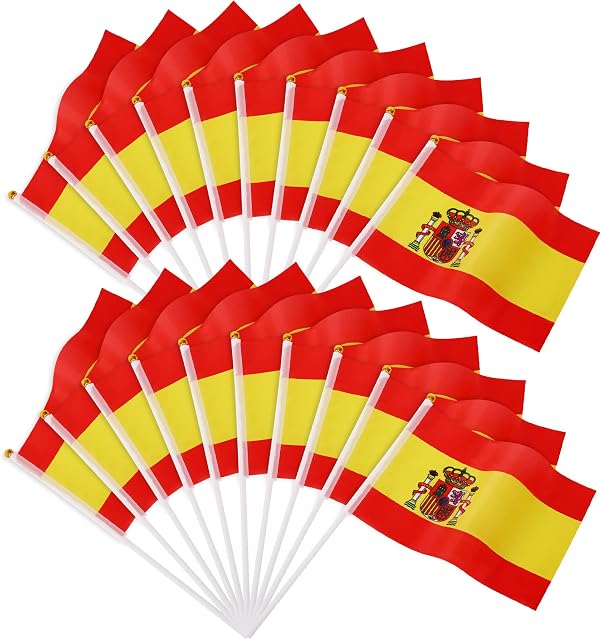 20 Pcs Spain Flag JUNEBRUSHS 14x21cm Mini Handheld Flags Pocket National Flags 2023 Decorations (Spain flags)