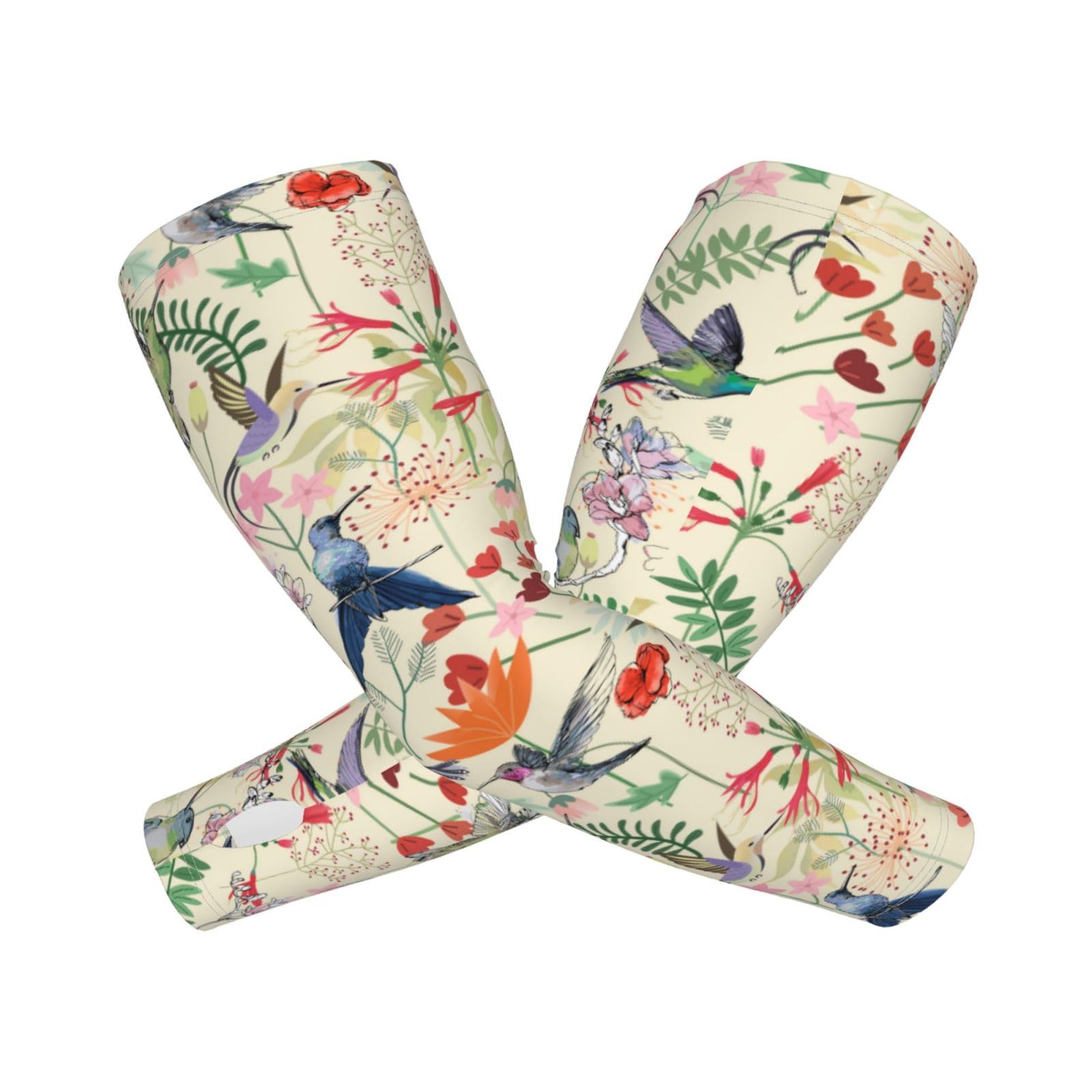 ANSGSD Hummingbirds Flower Floral Gardening Sleeves With Thumb Hole For Women Men, Farm Sun Protection Thorn Proof Cooling Arm Sleeves To Cover Arms For Garden Sports