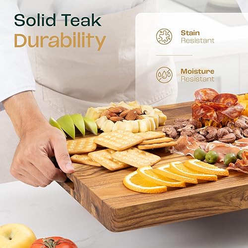 Miniatura 5 de Yes4All Tablas de cortar de teca duraderas para cocina, 16.5 pulgadas de largo x 13 pulgadas de ancho x 1.5 pulgadas de grosor, tabla de cortar de