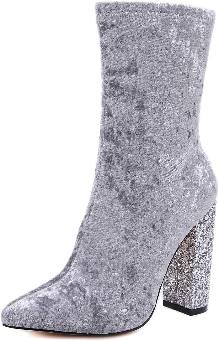 Stupmary Women's Boots Sparkly Heels Pointed Toe Ankle Bootie High Heeled Winter Boots